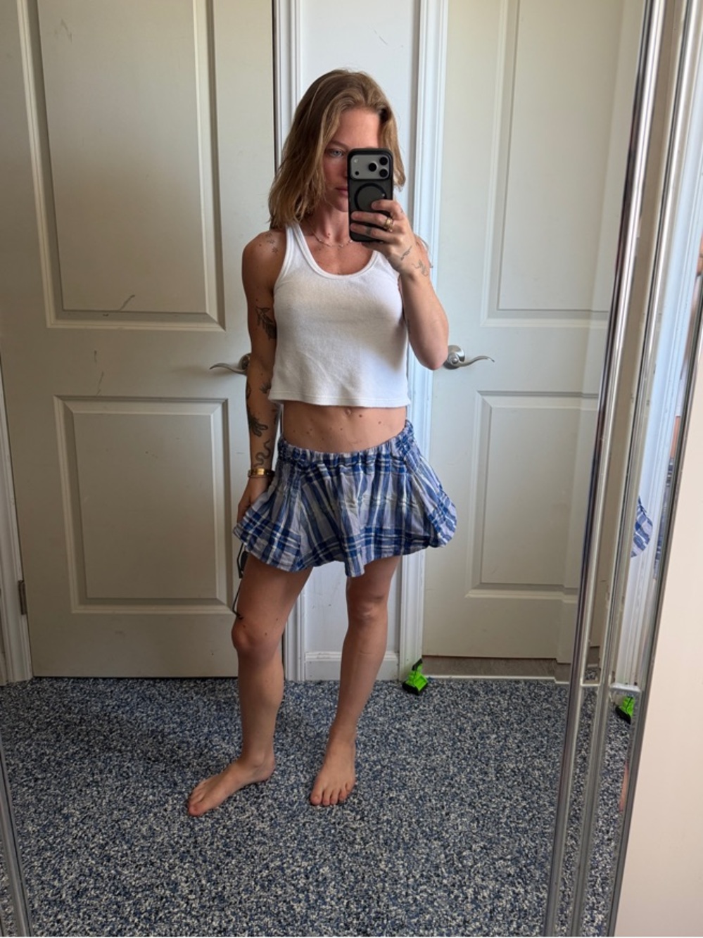 Free People High Time Micro Skort in Blue Combo
